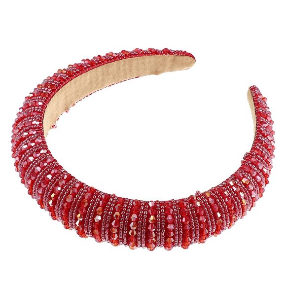 Crystal Headband, Rhinestone Hairband for Women, Red, 1.2 Inch Wide - Picture 1 of 5